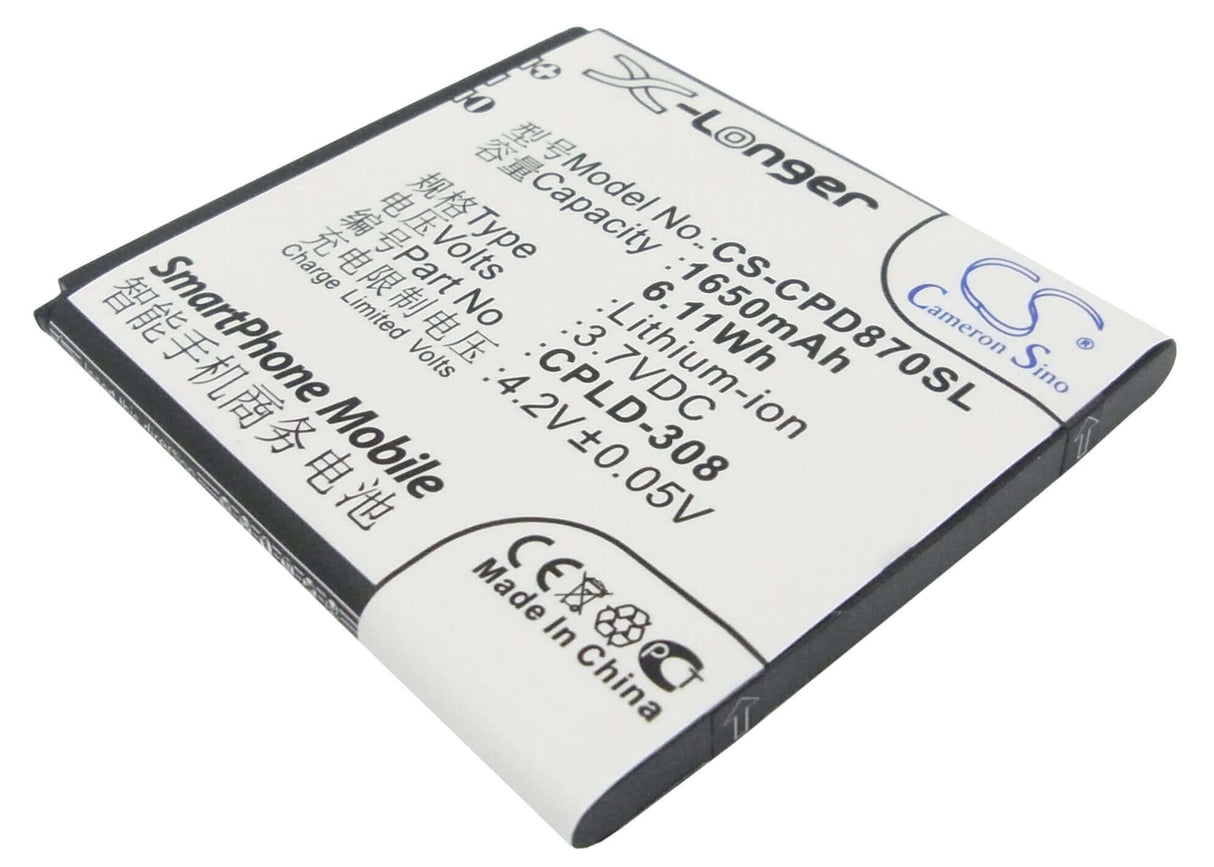 3.7V, Li-ion, 1650mAh, SmartPhone battery fits Coolpad, Cpld-308, 8085, 8085q, 6.11Wh Mobile, SmartPhone Cameron Sino Technology Limited (Suspended)