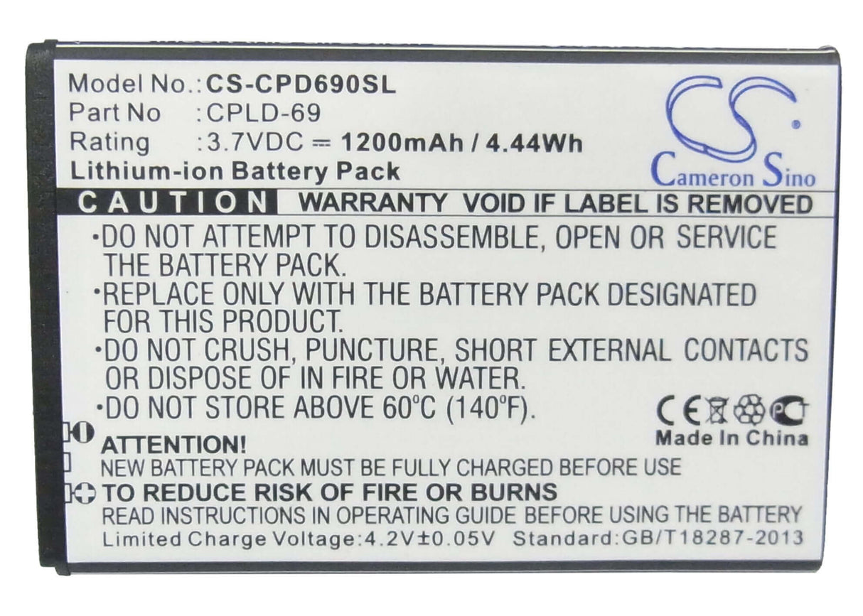 3.7V, Li-ion, 1200mAh, SmartPhone battery fits Coolpad, Cpld-69, 8809, 4.44Wh Mobile, SmartPhone Cameron Sino Technology Limited (Suspended)