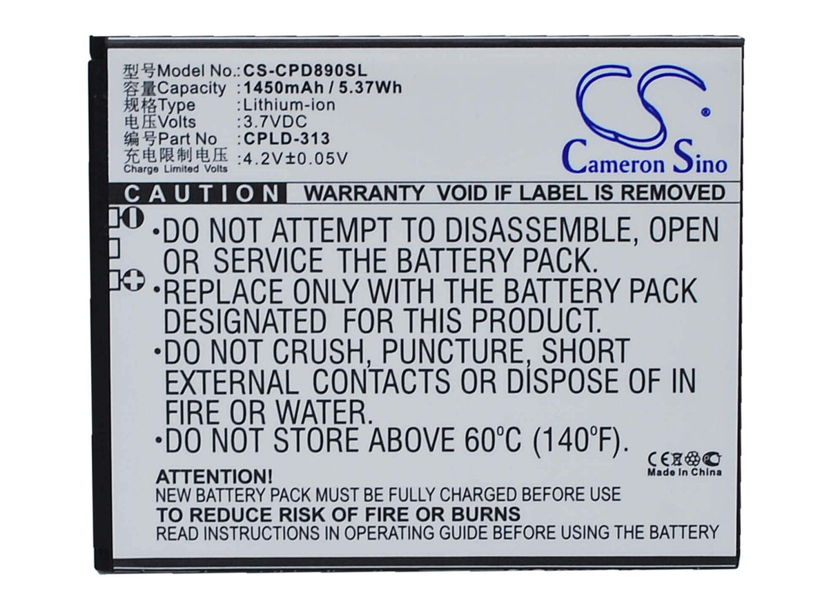 3.7V, Li-ion, 1450mAh, SmartPhone battery fits Coolpad, Cpld-313, 4 Mini, 8908, 5.37Wh Mobile, SmartPhone Cameron Sino Technology Limited (Suspended)