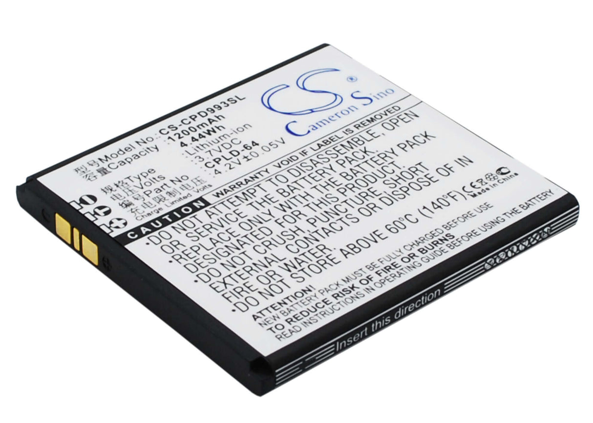 3.7V, Li-ion, 1200mAh, SmartPhone battery fits Coolpad, Cpld-64, 9930, W702, 4.44Wh Mobile, SmartPhone Cameron Sino Technology Limited (Suspended)