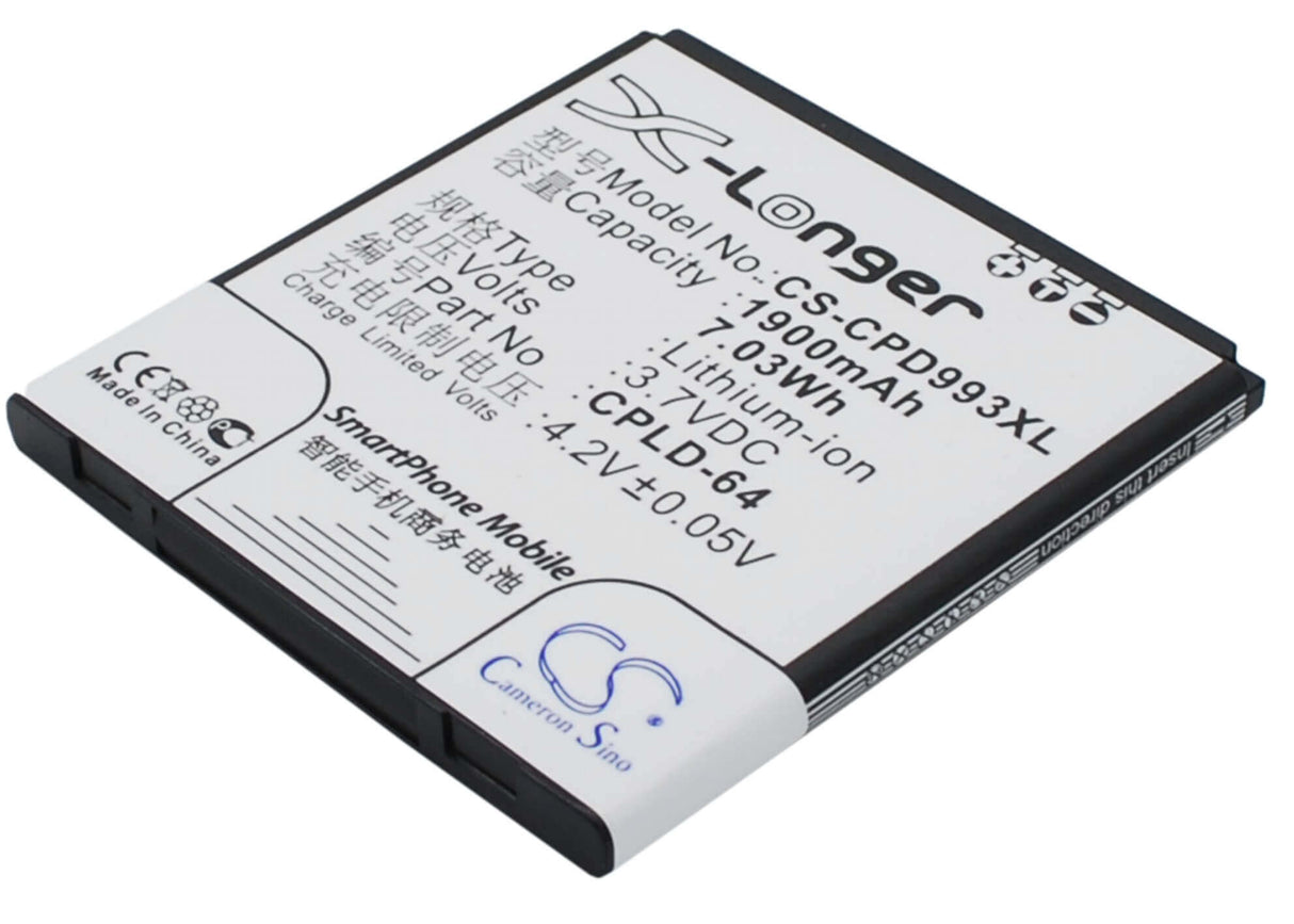 3.7V, Li-ion, 1900mAh, SmartPhone battery fits Coolpad, Cpld-64, 9930, W702, 7.03Wh Mobile, SmartPhone Cameron Sino Technology Limited (Suspended)