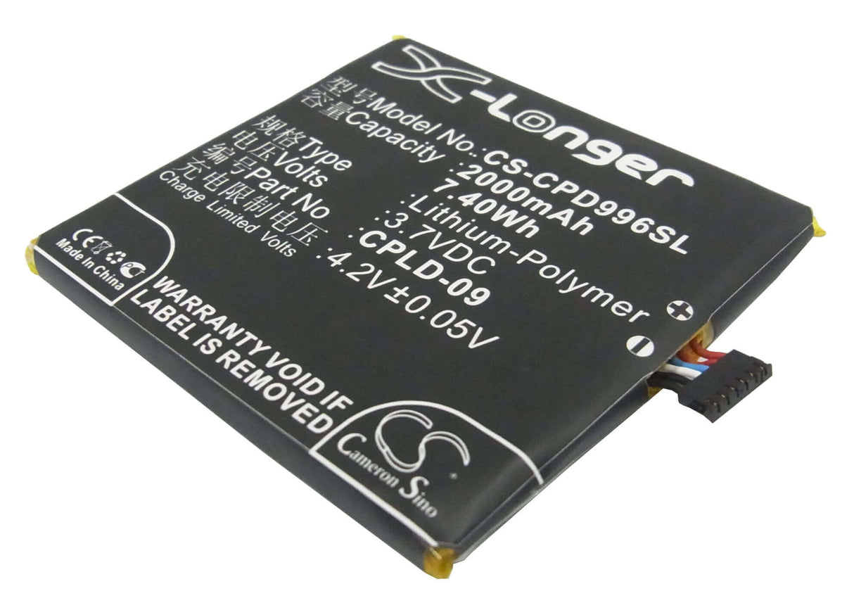 3.7V, Li-Polymer, 2000mAh, SmartPhone battery fits Coolpad, Cpld-09, 9960, 7.4Wh Mobile, SmartPhone Cameron Sino Technology Limited (Smartphone)