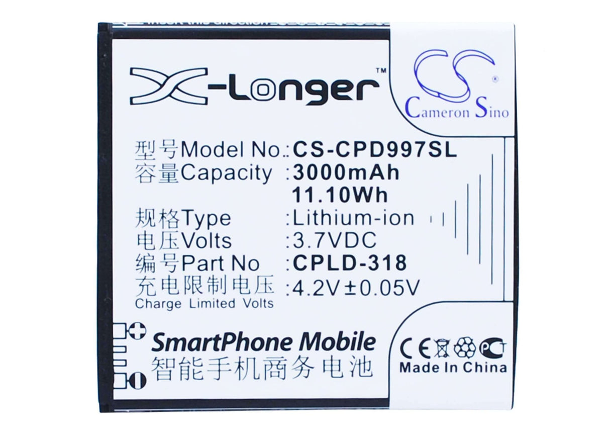 3.7V, Li-ion, 3000mAh, SmartPhone battery fits Coolpad, Cpld-318, 8970l, 9080w, 11.1Wh Mobile, SmartPhone Cameron Sino Technology Limited (Suspended)