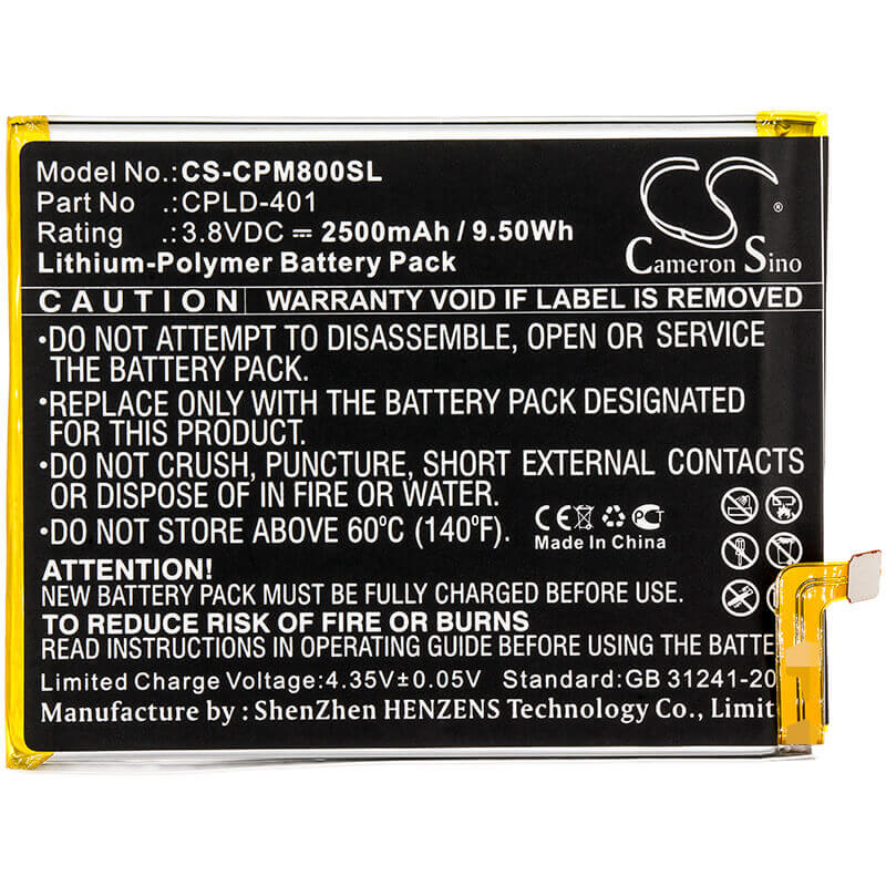 3.8V, Li-Polymer, 2500mAh, SmartPhone battery fits Coolpad, Cpld-401, A8-930 A8-831, Max A8, 9.5Wh Mobile, SmartPhone Cameron Sino Technology Limited (Suspended)