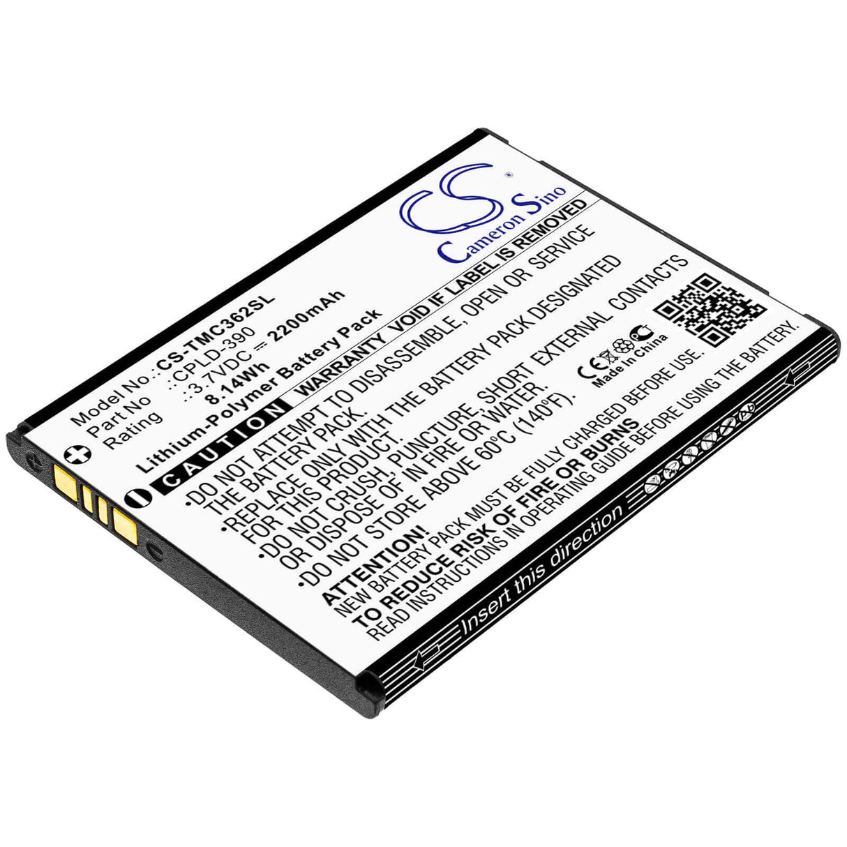 3.7V, Li-Polymer, 2200mAh, SmartPhone battery fits Coolpad, T-mobile, Cpld-390, Catalyst 3622a, 8.14Wh Mobile, SmartPhone Cameron Sino Technology Limited (Smartphone)