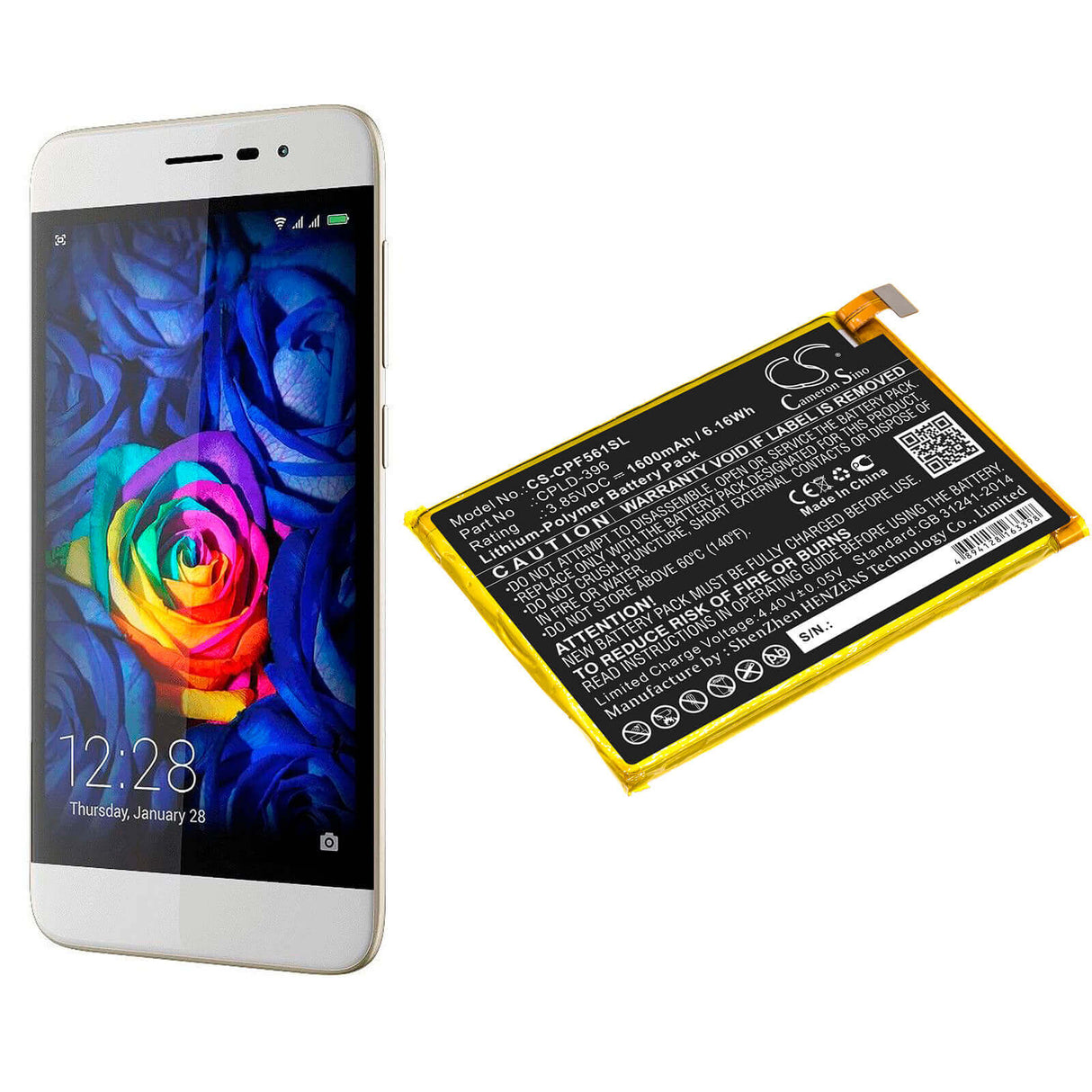 3.85V, Li-Polymer, 1600mAh, SmartPhone battery fits Coolpad, Cpld-396, E561, Torino S, 6.16Wh Mobile, SmartPhone Cameron Sino Technology Limited (Smartphone)