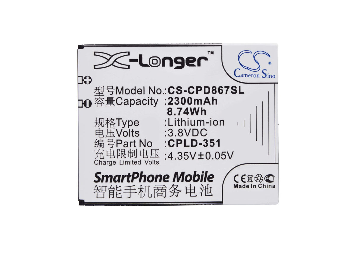 3.8V, Li-ion, 2300mAh, SmartPhone battery fits Coolpad, Cpld-351, 8675, 8675 Hd 4g, 8.74Wh Mobile, SmartPhone Cameron Sino Technology Limited (Suspended)