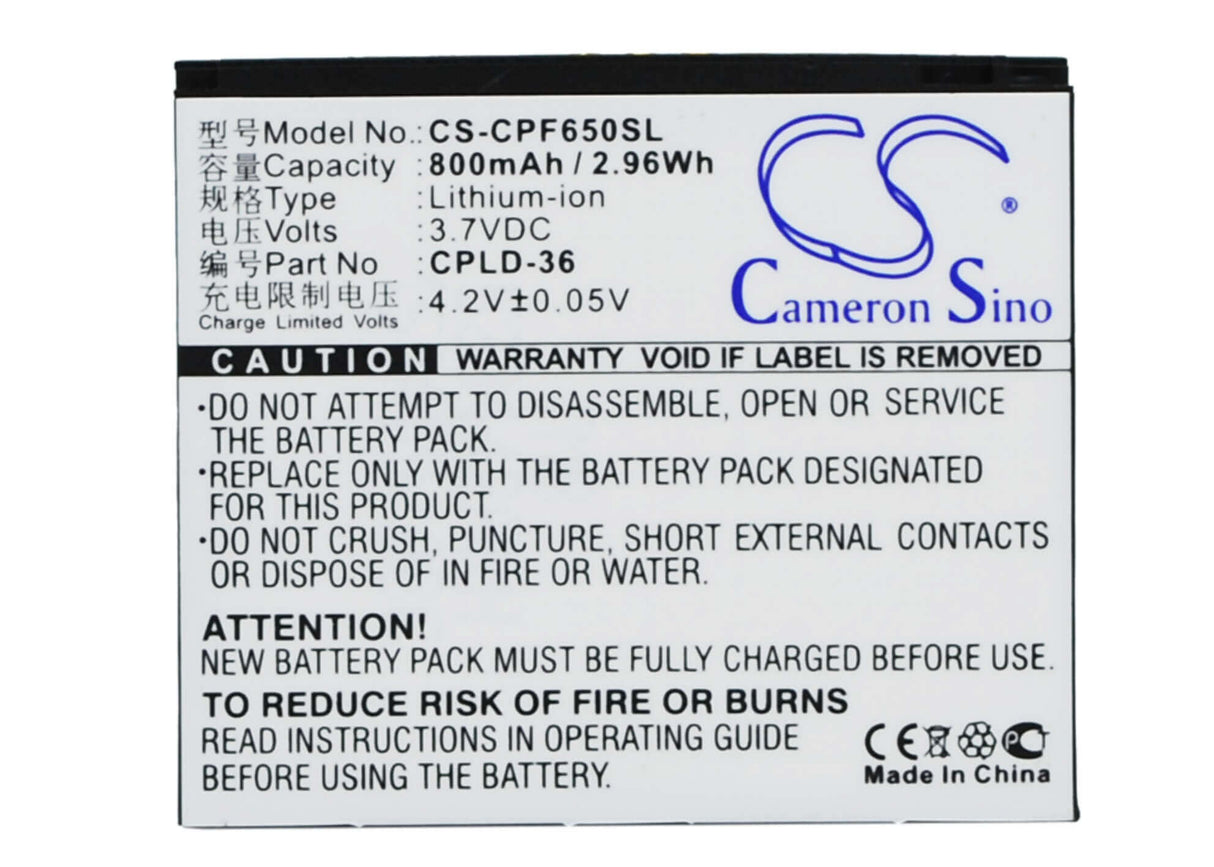 3,7V, Li-ion, 800mAh, batterie de smartphone compatible avec Coolpad, Cpld-36, E230, E270, 2,96Wh Mobile, Smartphone Cameron Sino Technology Limited (Smartphone)