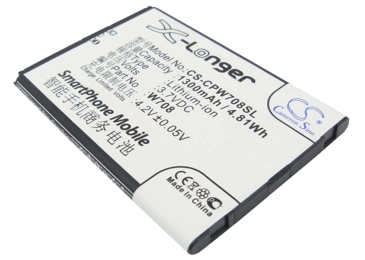 3,7V, Li-ion, 1300mAh, batterie de smartphone compatible avec Coolpad, W708, W708, 4,81Wh Mobile, Smartphone Cameron Sino Technology Limited (Smartphone)