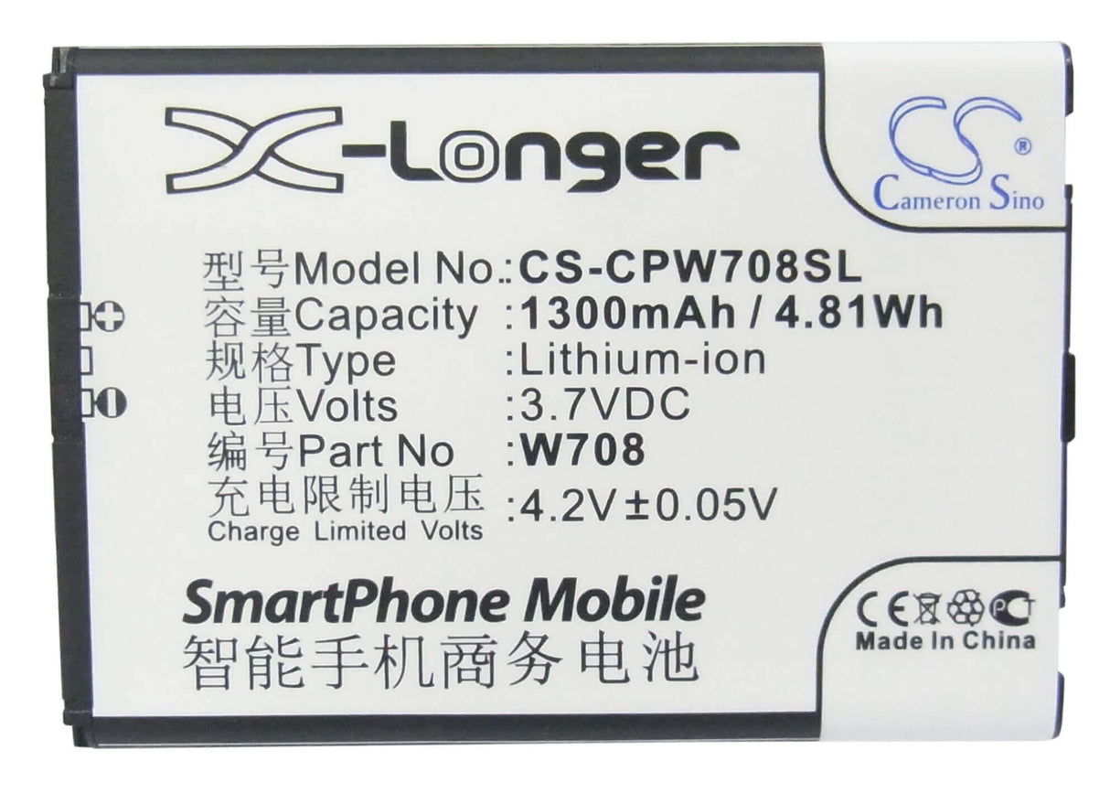 3,7V, Li-ion, 1300mAh, batterie de smartphone compatible avec Coolpad, W708, W708, 4,81Wh Mobile, Smartphone Cameron Sino Technology Limited (Smartphone)