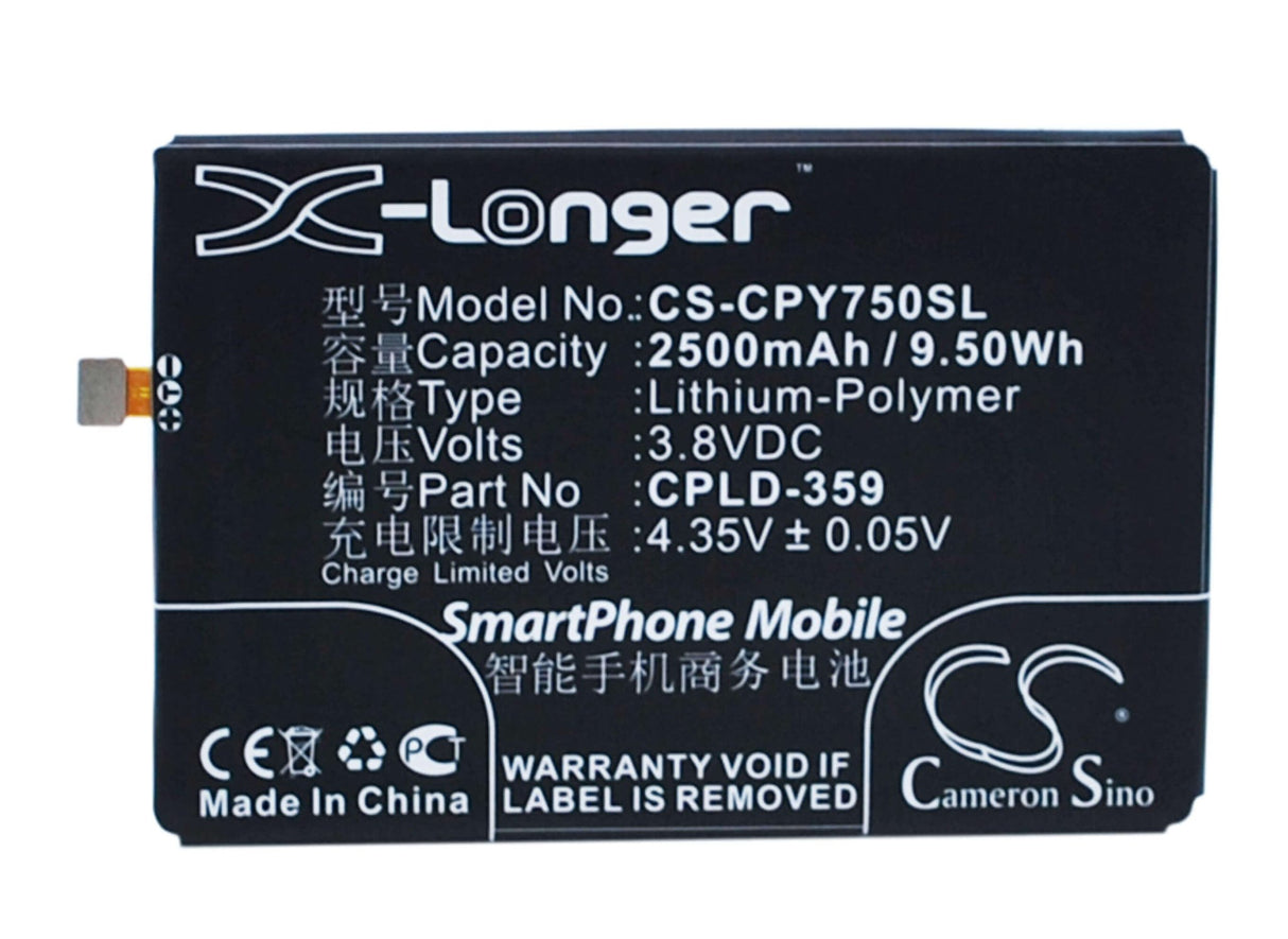 3,8V, Li-Polymer, 2500mAh, batterie de smartphone compatible avec Coolpad, Cpld-359, T2-c01, Y75, 9,5Wh Mobile, Smartphone Cameron Sino Technology Limited (Smartphone)