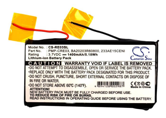 3.7V, Li-ion, 1400mAh, Media Player battery fits Creative, 233ae15ceni, Dap-hdd004, Labs Nomad Jukebox Zen, 5.18Wh Media Player Cameron Sino Technology Limited (Suspended)