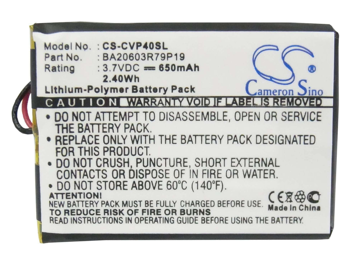 3.7V, Li-Polymer, 650mAh, Media Player battery fits Creative, Ba20603r79919, Dap-fl0040, V, 2.41Wh Media Player Cameron Sino Technology Limited