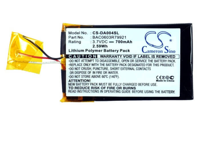3.7V, Li-Polymer, 700mAh, Media Player battery fits Creative, Bac0603r79921, Zen Wav, 2.59Wh Media Player Cameron Sino Technology Limited