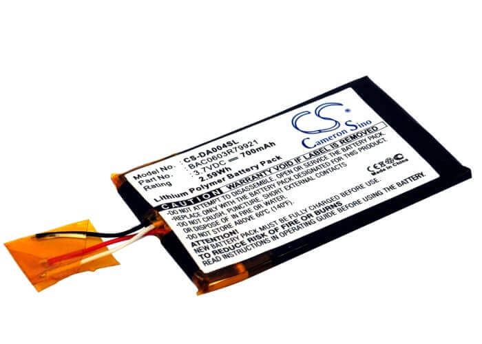 3.7V, Li-Polymer, 700mAh, Media Player battery fits Creative, Bac0603r79921, Zen Wav, 2.59Wh Media Player Cameron Sino Technology Limited