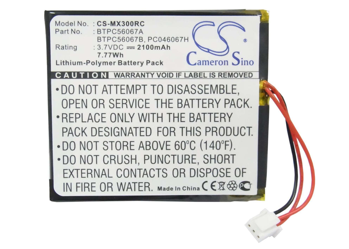 3.7V, Li-Polymer, 2100mAh, Remote Control battery fits Urc, Crestron, C2n-dap8, Cnampx-16x60, Cnx-pad8a, 7.77Wh Remote Control Cameron Sino Technology Limited