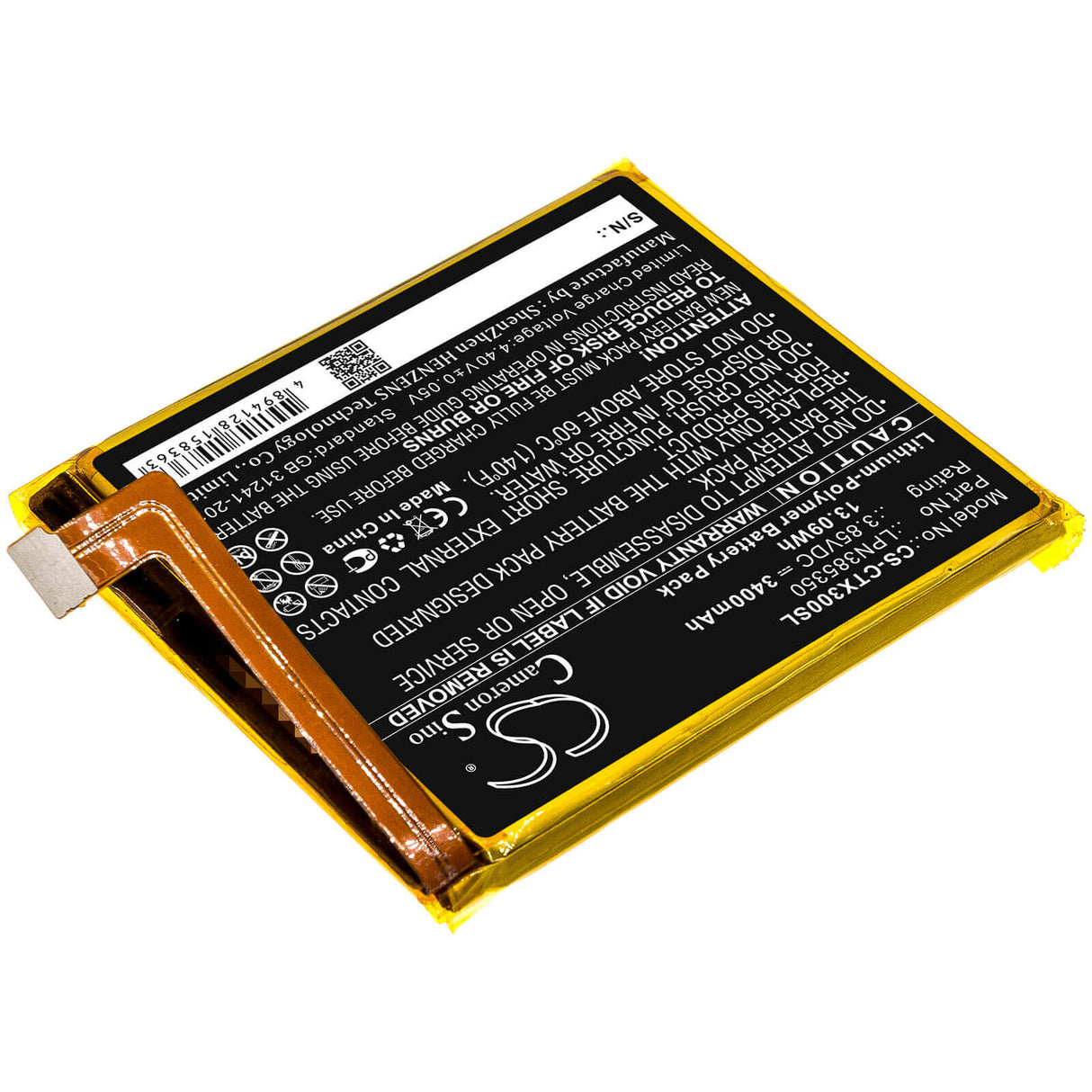 3.85V, Li-Polymer, 3400mAh, SmartPhone battery fits Crosscall, Lpn385350, Action X3, Action-x3, 13.09Wh Mobile, SmartPhone Cameron Sino Technology Limited (Smartphone)