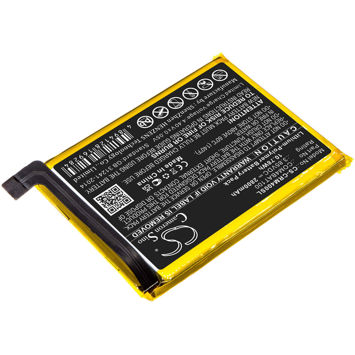3.85V, Li-Polymer, 2800mAh, SmartPhone battery fits Crosscall, Com4bat100, Core M4, Core M4 Go, 10.78Wh Mobile, SmartPhone Cameron Sino Technology Limited (Smartphone)