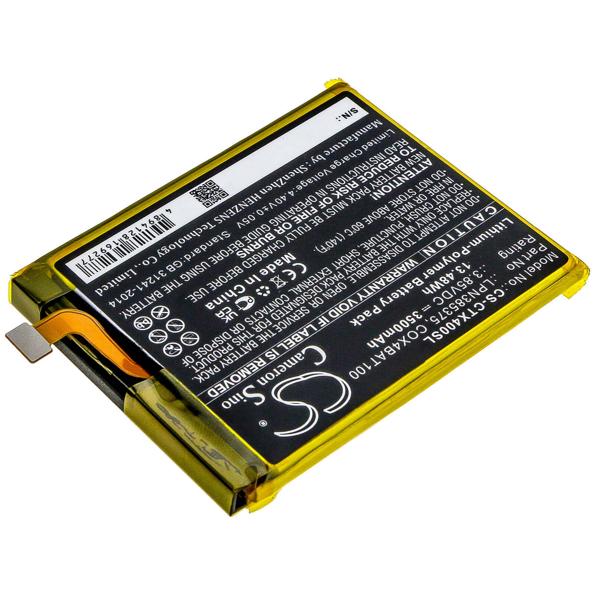 3.85V, Li-Polymer, 3500mAh, SmartPhone battery fits Crosscall, Cox4bat100, Core X4, 13.48Wh Mobile, SmartPhone Cameron Sino Technology Limited (Smartphone)