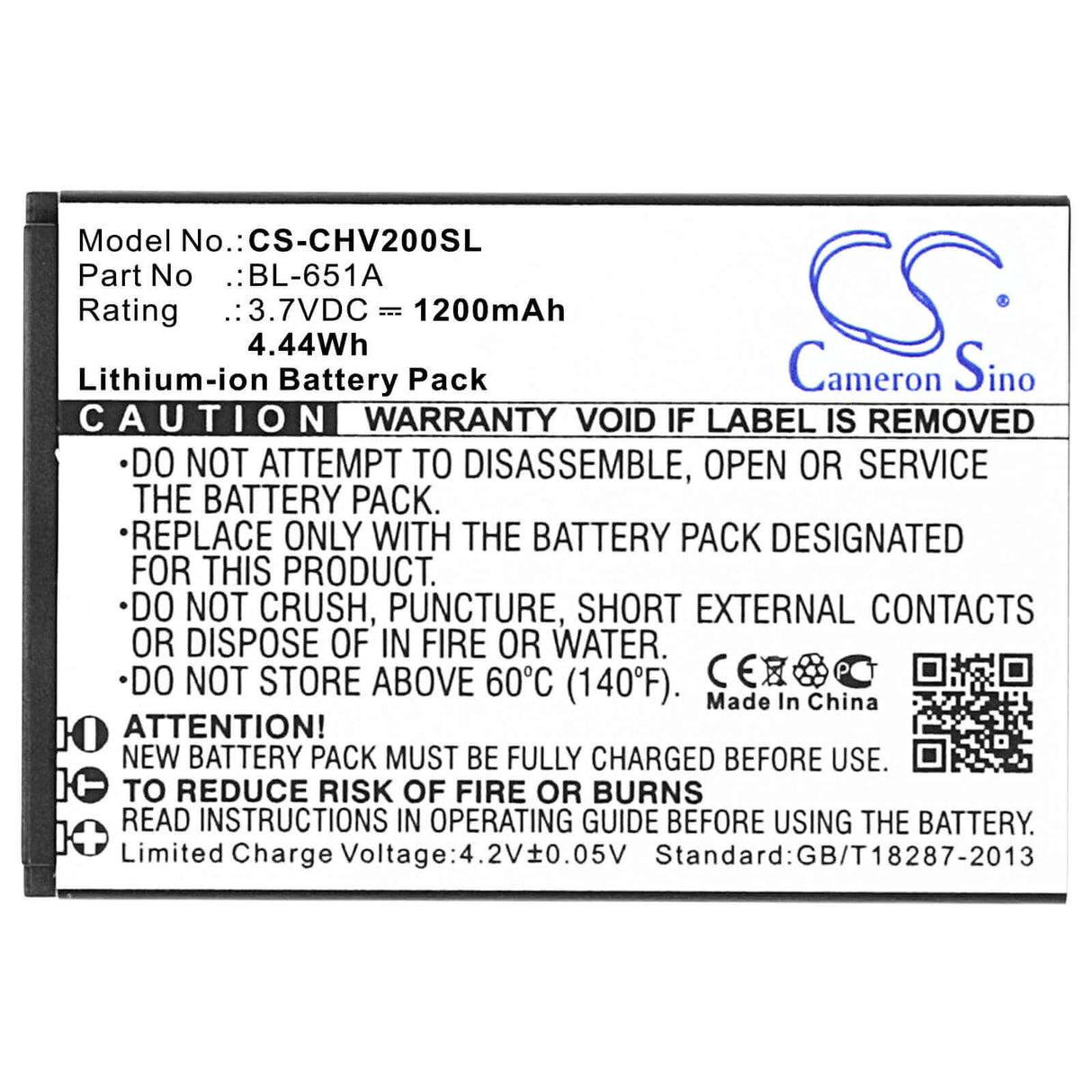 3.7V, Li-ion, 1200mAh, batterie SmartPhone compatible avec Crosscall, Bl-651a, Shark-v2, 4.44Wh Mobile, SmartPhone Cameron Sino Technology Limited (Smartphone)