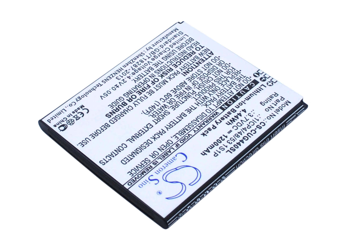 3.7V, Li-ion, 1200mAh, SmartPhone battery fits Cube1, 1icp4/48/53 1s1p, G44, G44s, 4.44Wh Mobile, SmartPhone Cameron Sino Technology Limited (Suspended)