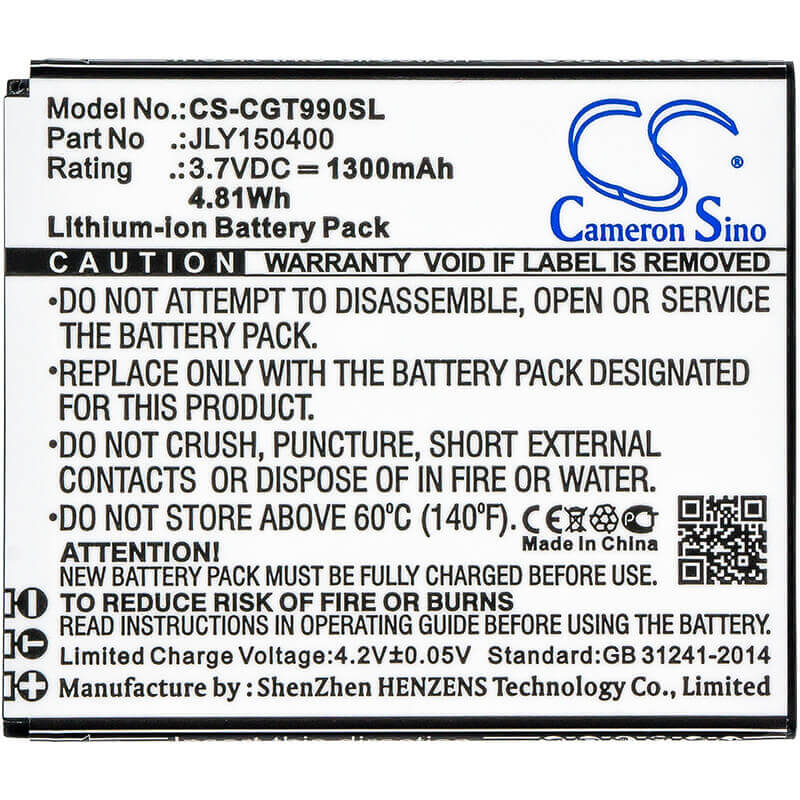 3,7V, Li-ion, 1300mAh, batterie de smartphone compatible avec Cubot, Jly150400, Gt99, P5, 4,81Wh Mobile, Smartphone Cameron Sino Technology Limited (Smartphone)