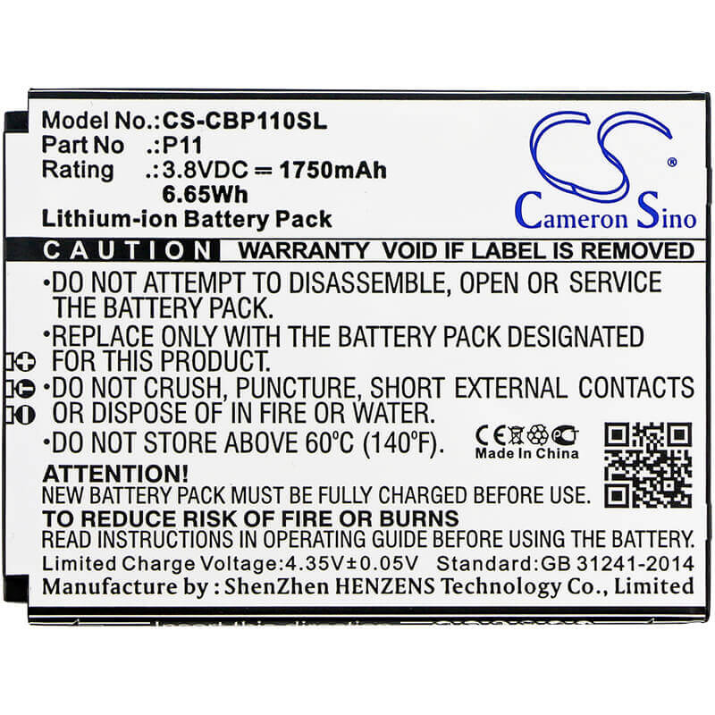 3.8V, Li-ion, 1750mAh, SmartPhone battery fits Cubot, P11, P11, 6.65Wh Mobile, SmartPhone Cameron Sino Technology Limited (Suspended)