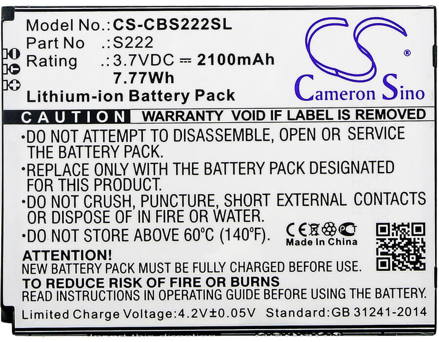 3.7V, Li-ion, 2100mAh, batterie de smartphone compatible avec Cubot, S222, S222, 7.77Wh Mobile, Smartphone Cameron Sino Technology Limited (Smartphone)