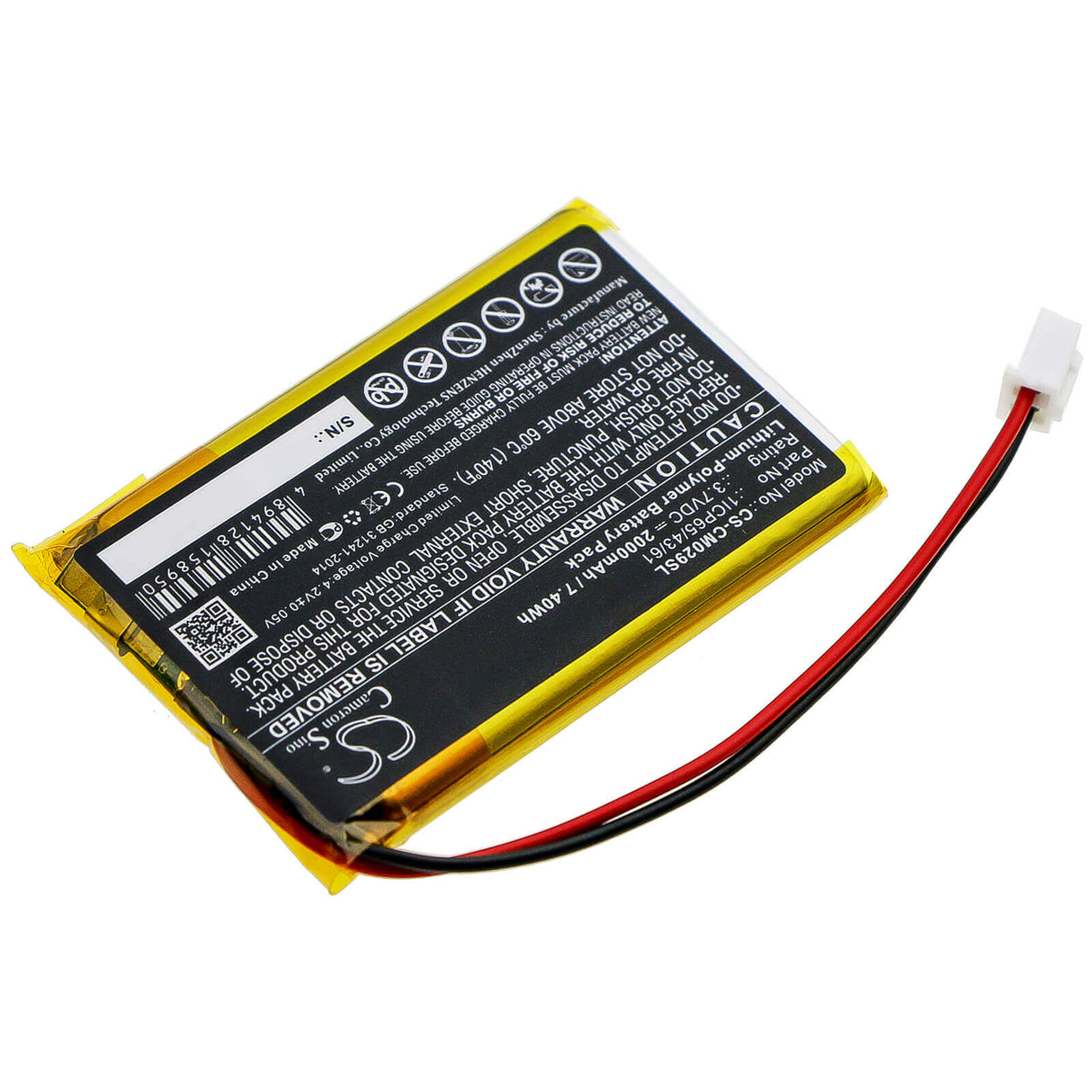 3,7V, Li-Polymère, 2000mAh, Batterie Pack s'adapte à Custom Battery Pack, 1icp65/43/61, 7.4Wh Batterie Pack Cameron Sino Technology Limited