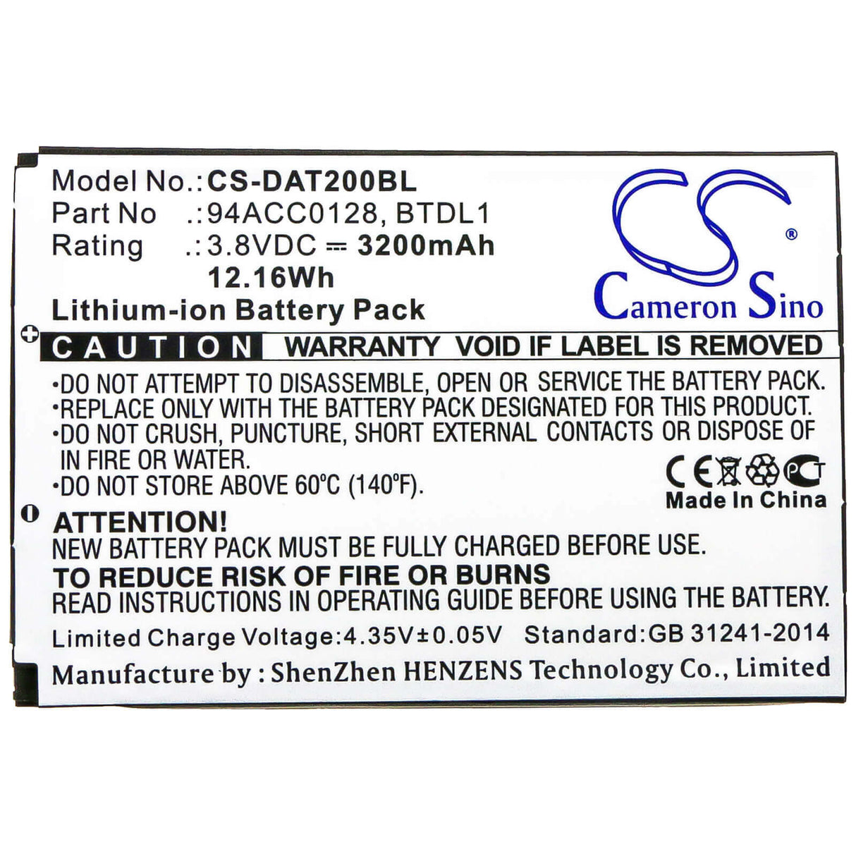 Barcode Scanner Battery For Datalogic, Axist, Dl-axist 3.8v, 3200mah - 12.16wh Barcode Scanner Cameron Sino Technology Limited