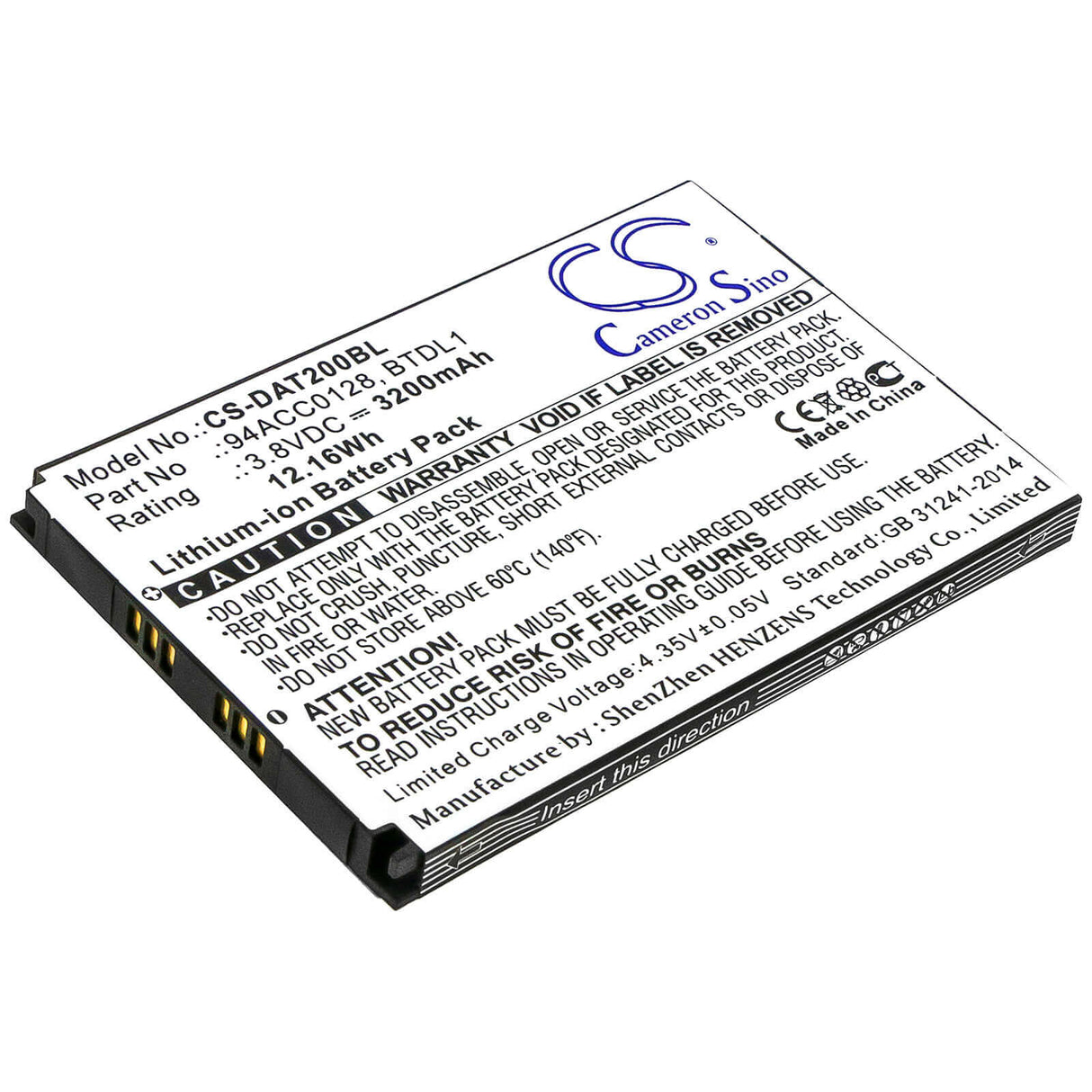 Barcode Scanner Battery For Datalogic, Axist, Dl-axist 3.8v, 3200mah - 12.16wh Barcode Scanner Cameron Sino Technology Limited