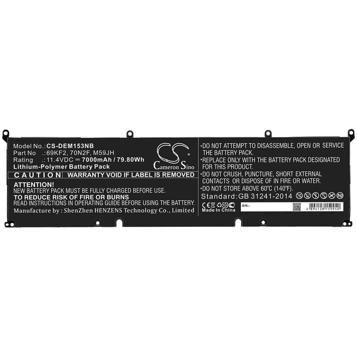 Notebook battery For Dell, Alienware M15 2020 Alw15m-5758w, Alienware M15 R3 11.4v, 7000mah - 79.80wh Notebook, Laptop Cameron Sino Technology Limited