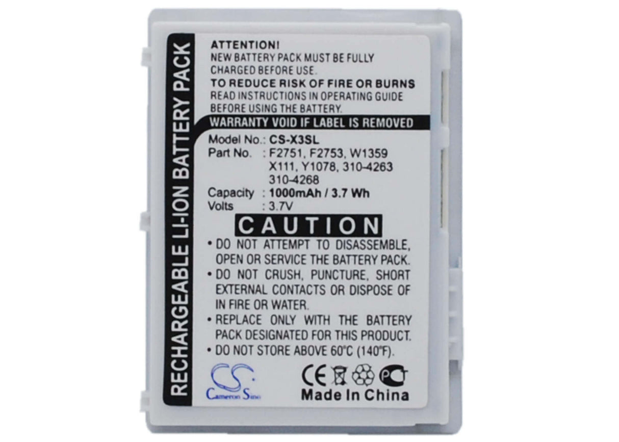 3,7V, Li-ion, 1000mAh, batterie PDA compatible avec Dell, X1111, Axim X3, Axim X30, 3,7Wh PDA, Pocket PC Cameron Sino Technology Limited (Suspendu)