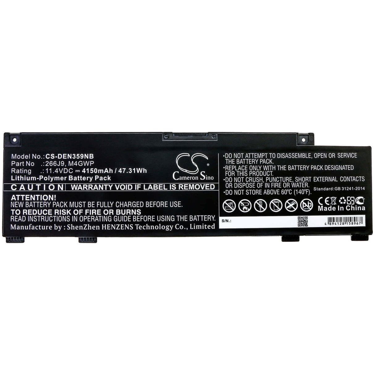 Battery For Dell, G3 15 3590, G3 3590, G3 3590-r1545bl 11.4v, 4150mah - 47.31wh Notebook, Laptop Cameron Sino Technology Limited