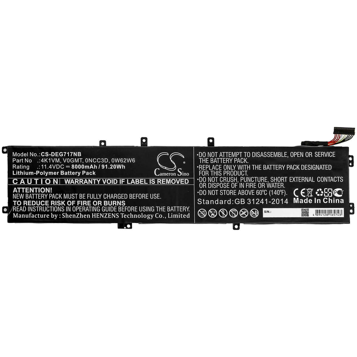 Battery For Dell, G7 17 7700 11.4v, 8000mah - 91.20wh Notebook, Laptop Cameron Sino Technology Limited