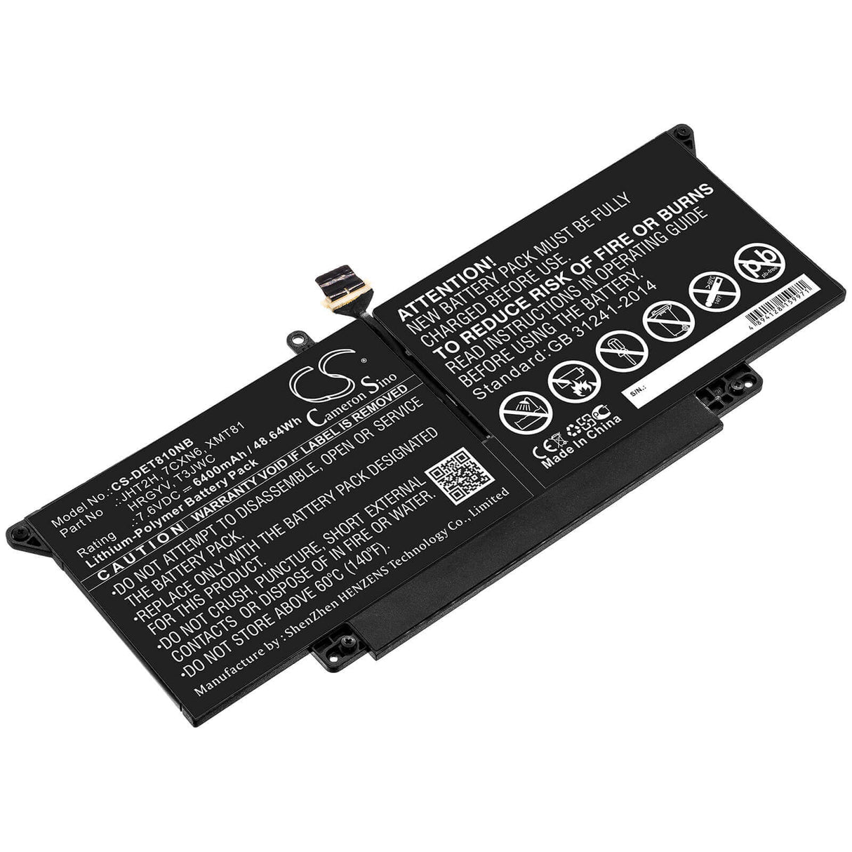 Battery For Dell, H0dn8, H0dn8+qq2-01024, Latitude 7000 7410 14" Touchscreen 2 In 1 7.6v, 6400mah - 48.64wh Notebook, Laptop Cameron Sino Technology Limited