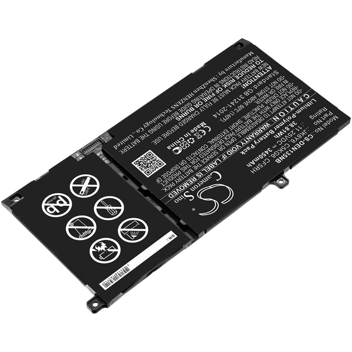 Battery For Dell, Inspiron 13 5301, Inspiron 14 5406 2-in-1, Latitude 15 3510 11.25v, 3450mah - 38.81wh Notebook, Laptop Cameron Sino Technology Limited