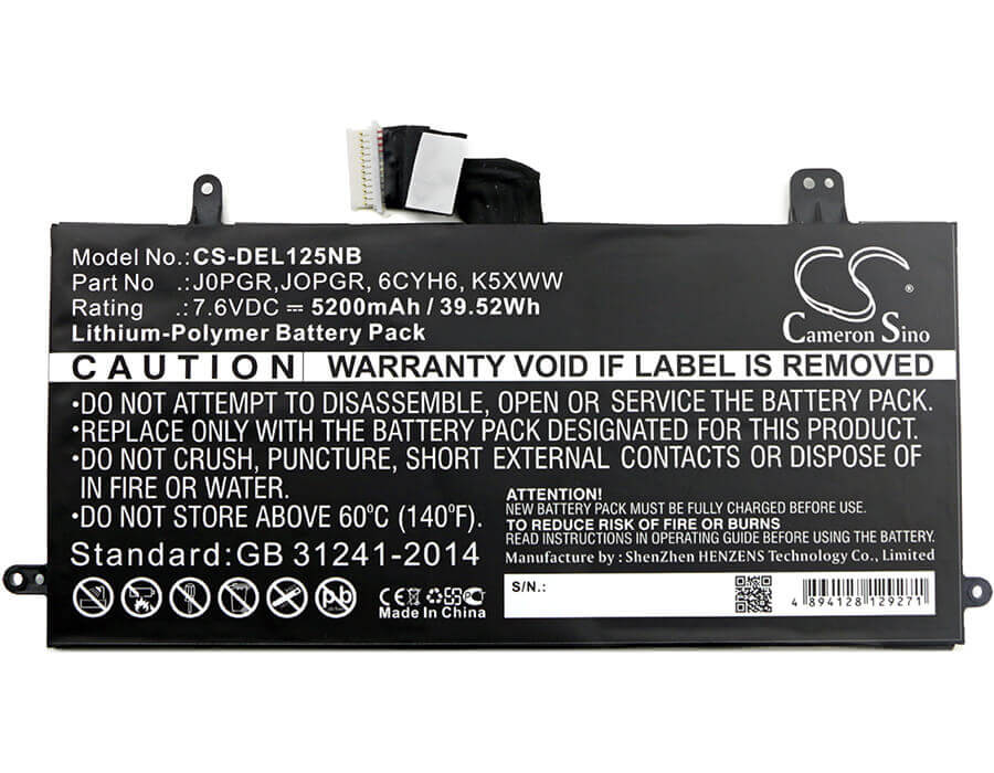 Battery For Dell Latitude 12 5285 7.6v, 5200mah - 39.52wh Notebook, Laptop Cameron Sino Technology Limited