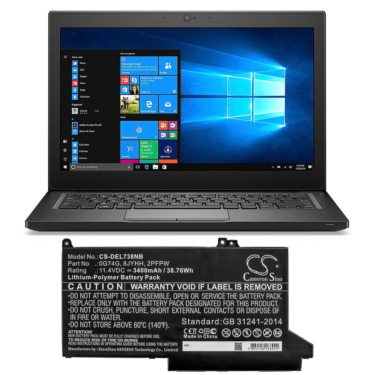 Battery For Dell, Latitude 12 5300, Latitude 12 7280, Latitude 12 7300 11.4v, 3400mah - 38.76wh Notebook, Laptop Cameron Sino Technology Limited