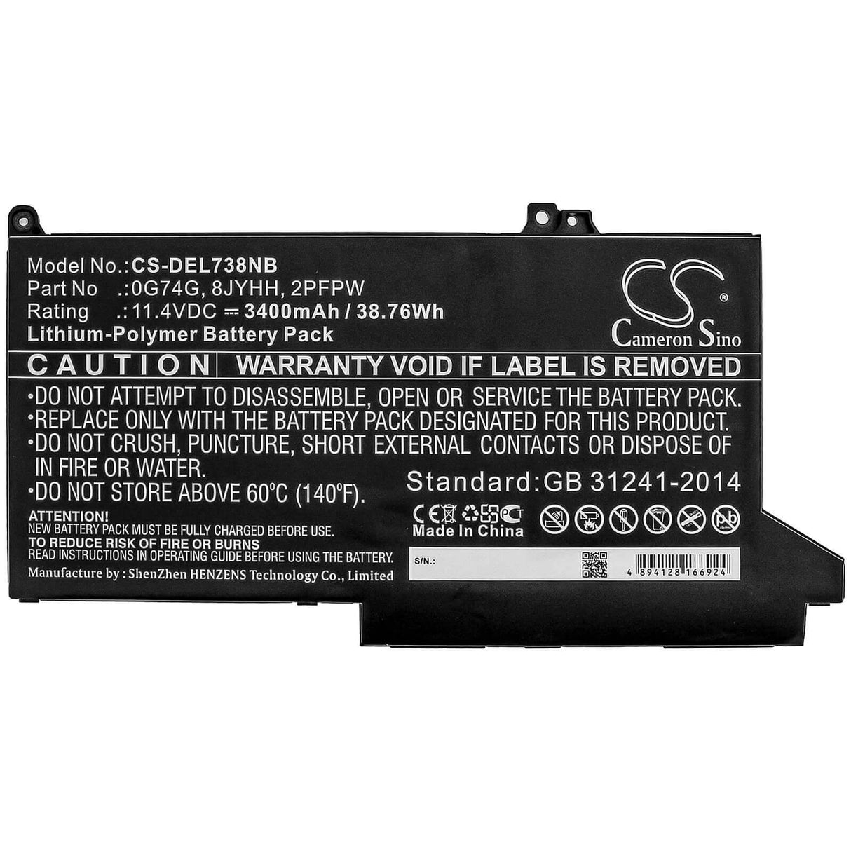 Battery For Dell, Latitude 12 5300, Latitude 12 7280, Latitude 12 7300 11.4v, 3400mah - 38.76wh Notebook, Laptop Cameron Sino Technology Limited