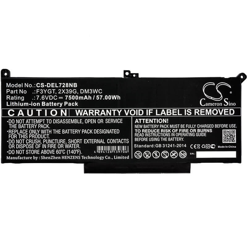 Battery For Dell, Latitude 12 7000, Latitude 12 7290, Latitude 13 7000 7390 7.6v, 7500mah - 57.00wh Notebook, Laptop Cameron Sino Technology Limited