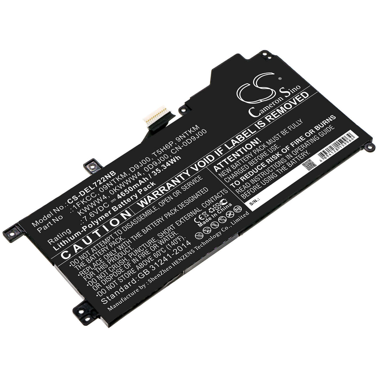 Notebook Battery For Dell, Latitude 12 7200, Latitude 7200 2-in-1 7.6v, 4650mah - 35.34wh Notebook, Laptop Cameron Sino Technology Limited