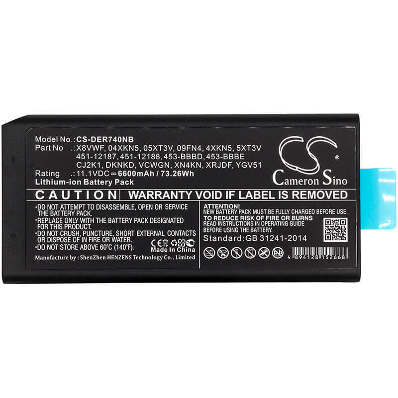 Battery For Dell, Latitude 12 7204, Latitude 14 7404, Latitude 14 Rugged 5404 11.1v, 6600mah - 73.26wh Notebook, Laptop Cameron Sino Technology Limited