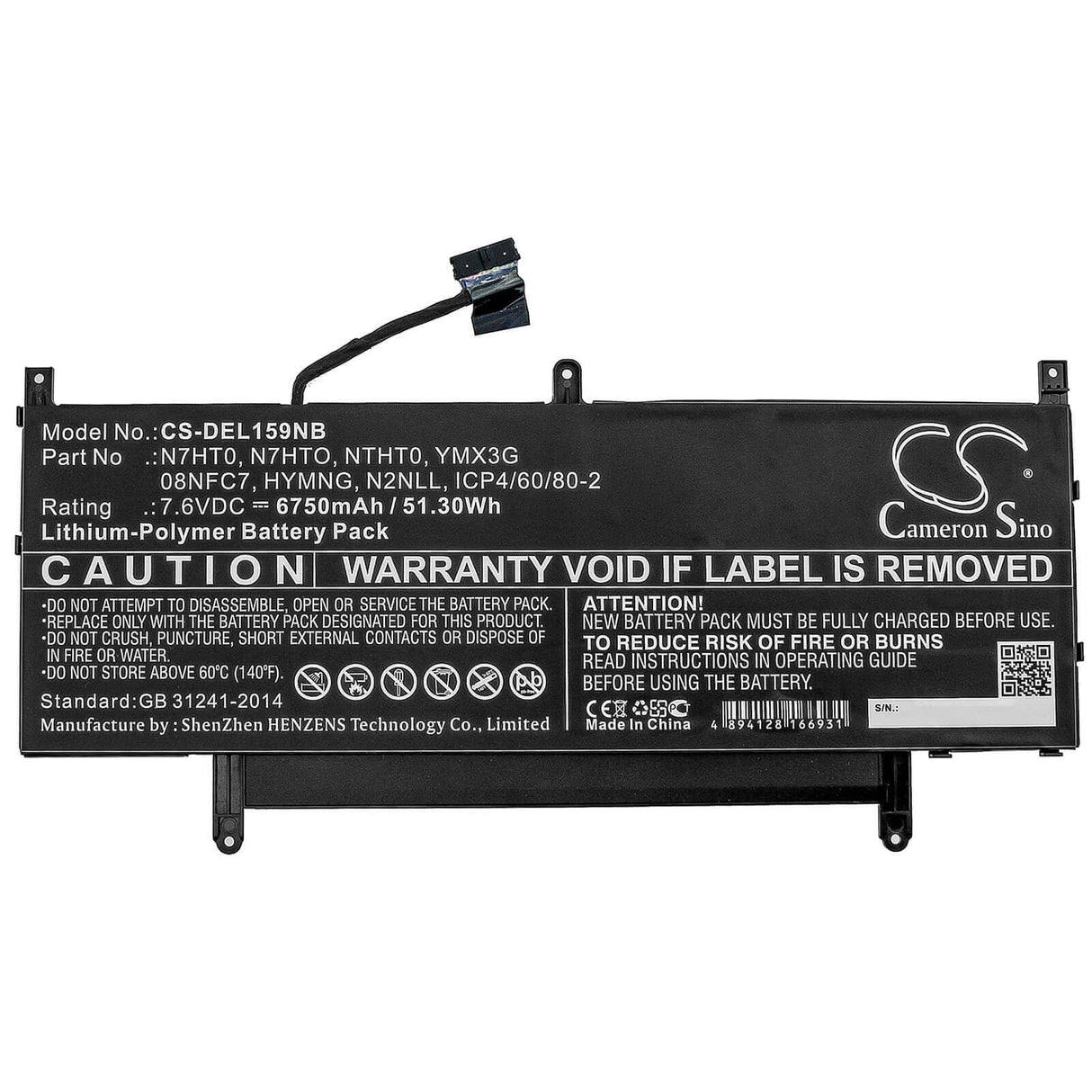 Battery For Dell, Latitude 15 9510 06df2, Latitude 15 9510 12ntw, Latitude 15 9510 16x54 7.6v, 6750mah - 51.30wh Notebook, Laptop Cameron Sino Technology Limited