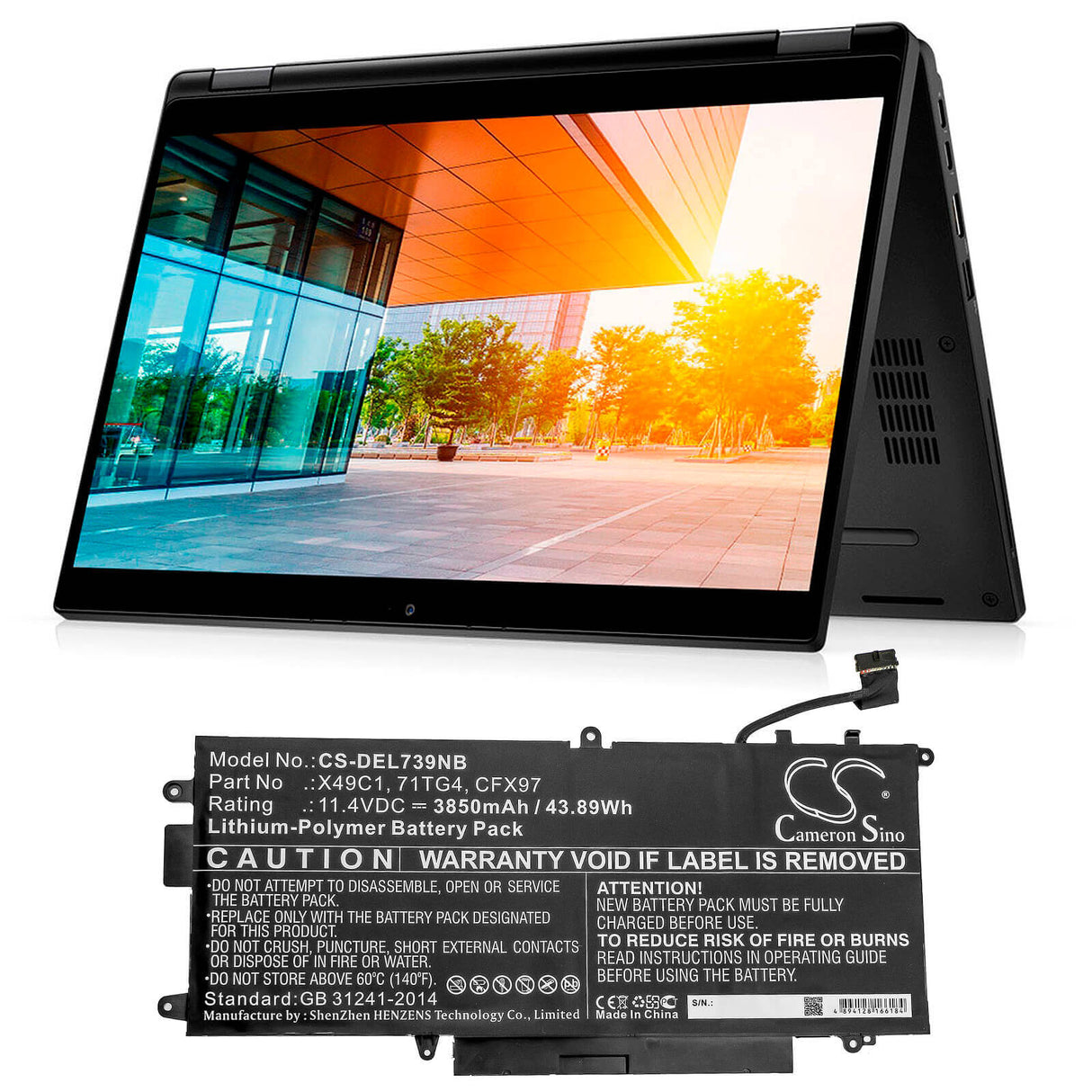 Battery For Dell, Latitude 5289 2-in-1, Latitude 7390 2-in-1 11.4v, 3850mah - 43.89wh Notebook, Laptop Cameron Sino Technology Limited