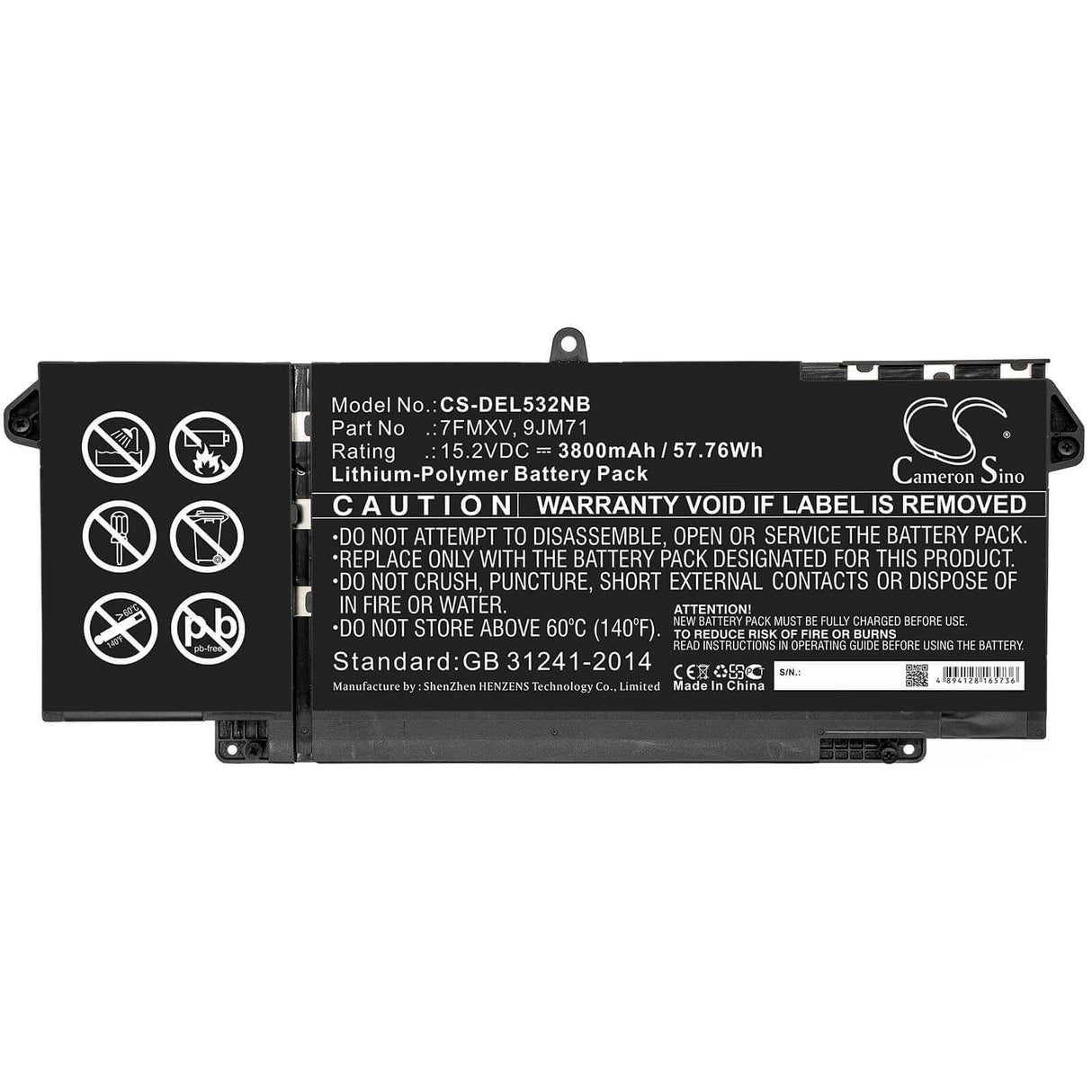 Battery For Dell, Latitude 5320, Latitude 7320, Latitude 7420 15.2v, 3800mah - 57.76wh Notebook, Laptop Cameron Sino Technology Limited