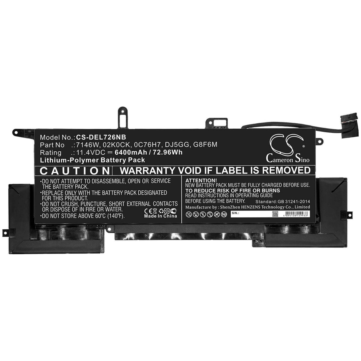 Battery For Dell, Latitude 7400 2-in-1, Latitude 7400 2-in-1 (n020l7400c-d1706cn) 11.4v, 6400mah - 72.96wh Notebook, Laptop Cameron Sino Technology Limited