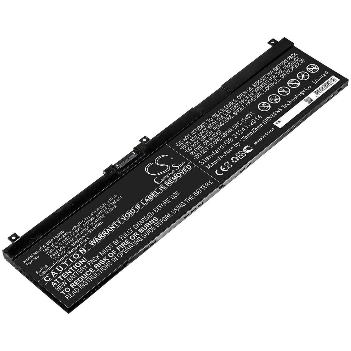 Battery For Dell, Precision 7330, Precision 7530, Precision 7540 11.4v, 8000mah - 91.20wh Notebook, Laptop Cameron Sino Technology Limited