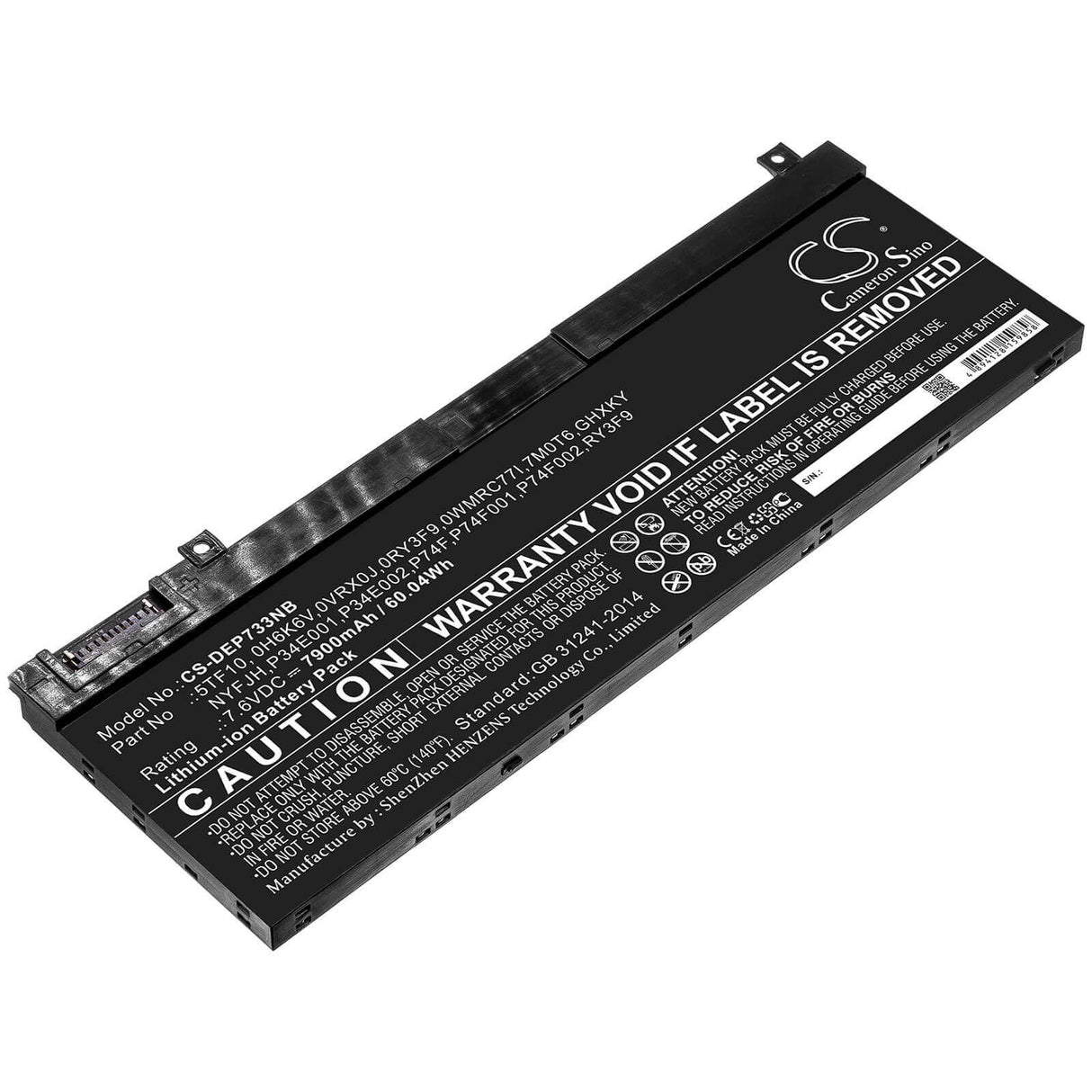 Notebook battery For Dell, Precision 7330, Precision 7530, Precision 7540 7.6v, 7900mah - 60.04wh Notebook, Laptop Cameron Sino Technology Limited