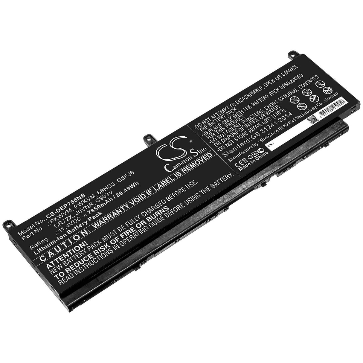 Battery For Dell, Precision 7550 11.4v, 7850mah - 89.49wh Notebook, Laptop Cameron Sino Technology Limited